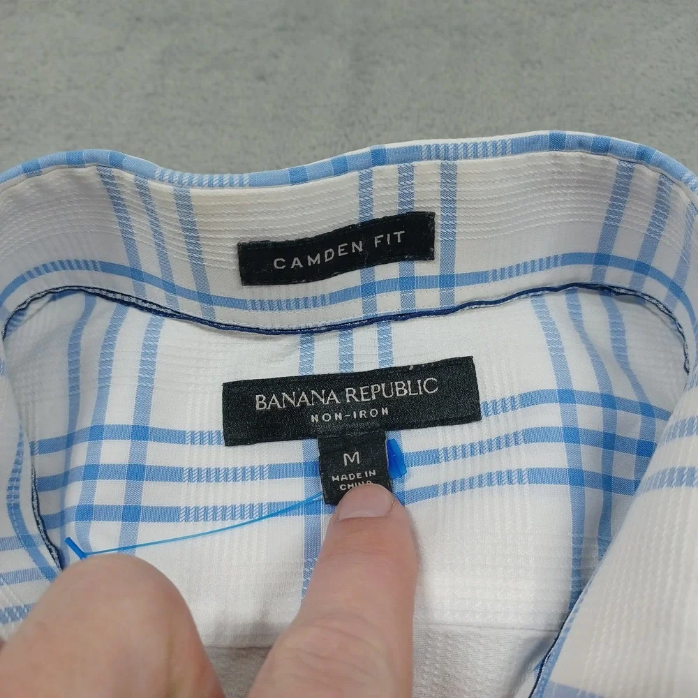 Banana Republic Shirt Mens‎ Medium Blue Plaid Camden Fit Preppy